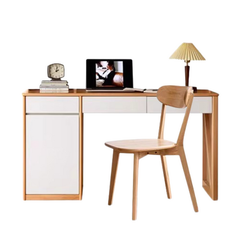 Beech Solid Wood White Desk & Bookshelf Integrated Study & Home Office Organizer
