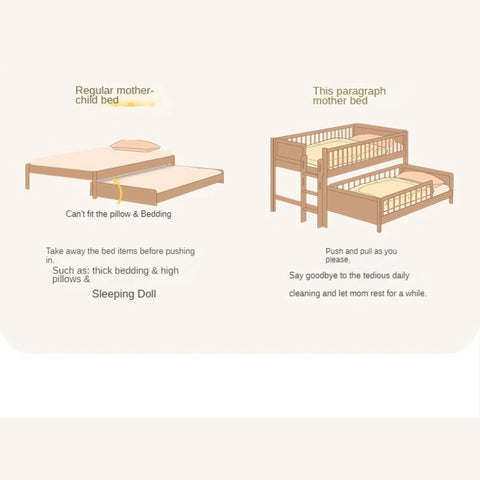 Beech Solid Wood Mother and Child Trolley Bunk Bed