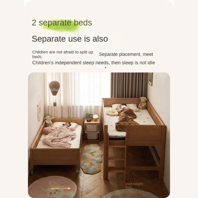 Beech Solid Wood Mother and Child Trolley Bunk Bed