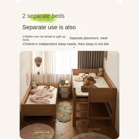 Beech Solid Wood Mother and Child Trolley Bunk Bed