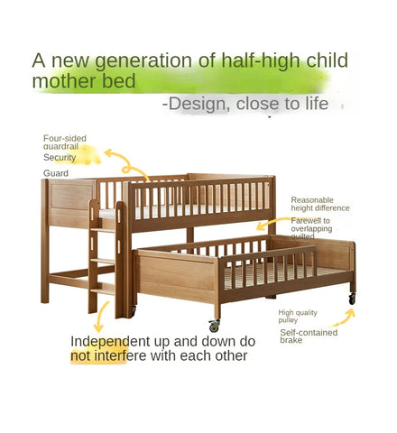 Beech Solid Wood Mother and Child Trolley Bunk Bed