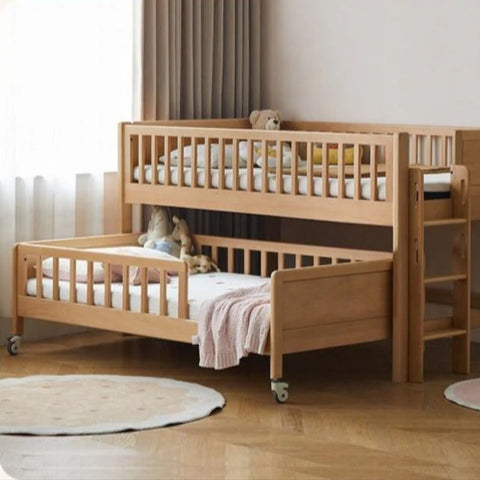 Beech Solid Wood Mother and Child Trolley Bunk Bed