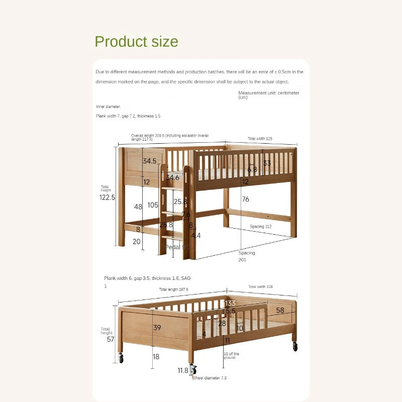 Beech Solid Wood Mother and Child Trolley Bunk Bed