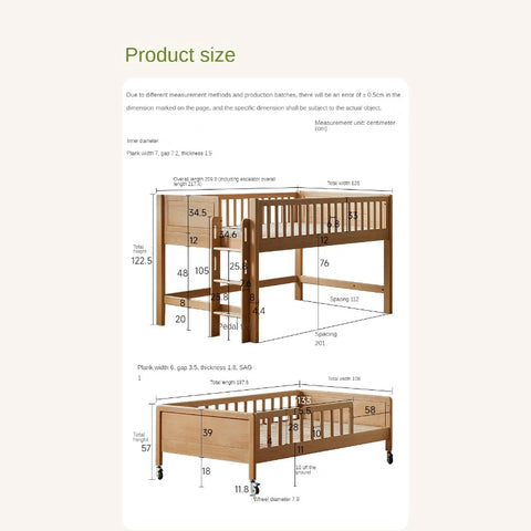 Beech Solid Wood Mother and Child Trolley Bunk Bed