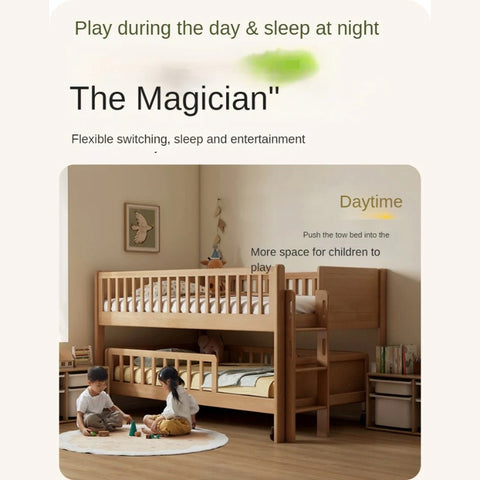 Beech Solid Wood Mother and Child Trolley Bunk Bed