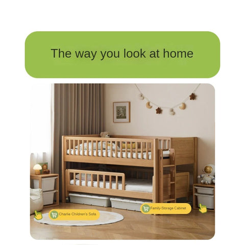 Beech Solid Wood Mother and Child Trolley Bunk Bed