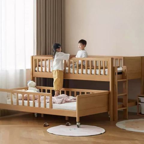 Beech Solid Wood Mother and Child Trolley Bunk Bed