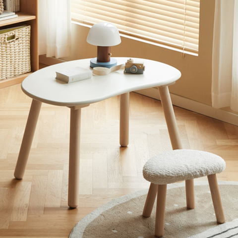 Birch Solid Wood Natural Finish Handmade Children Study Table & Activity Desk Peanut Shape