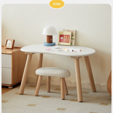 Birch Solid Wood Natural Finish Handmade Children Study Table & Activity Desk Peanut Shape