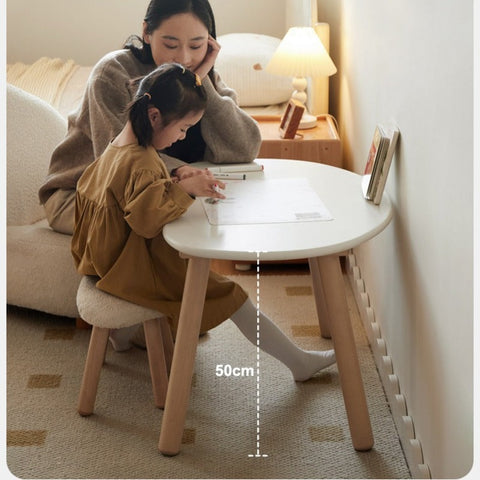 Birch Solid Wood Natural Finish Handmade Children Study Table & Activity Desk Peanut Shape