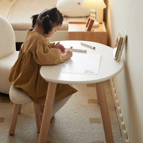 Birch Solid Wood Natural Finish Handmade Children Study Table & Activity Desk Peanut Shape