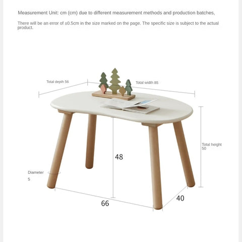 Birch Solid Wood Natural Finish Handmade Children Study Table & Activity Desk Peanut Shape