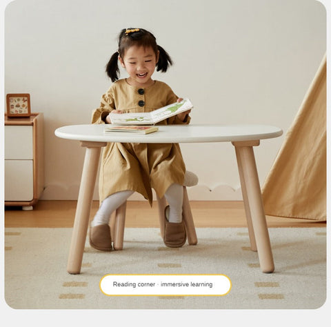 Birch Solid Wood Natural Finish Handmade Children Study Table & Activity Desk Peanut Shape