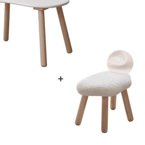 Birch Solid Wood Natural Finish Handmade Children Study Table & Activity Desk Peanut Shape