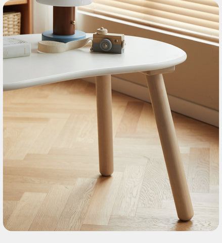 Birch Solid Wood Natural Finish Handmade Children Study Table & Activity Desk Peanut Shape