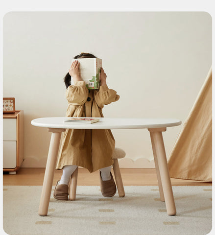 Birch Solid Wood Natural Finish Handmade Children Study Table & Activity Desk Peanut Shape
