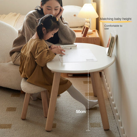 Birch Solid Wood Natural Finish Handmade Children Study Table & Activity Desk Peanut Shape