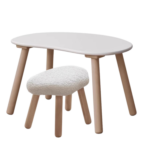 Birch Solid Wood Natural Finish Handmade Children Study Table & Activity Desk Peanut Shape