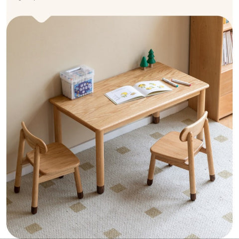 Oak and Beech Solid Wood Handmade Childrens Study Table Natural Wood Grain Eco Friendly Kids Desk for Learning & Play