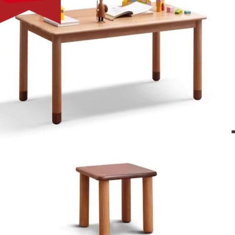 Oak and Beech Solid Wood Handmade Childrens Study Table Natural Wood Grain Eco Friendly Kids Desk for Learning & Play