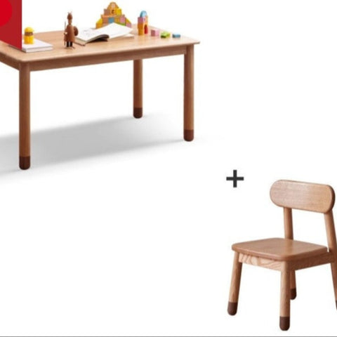 Oak and Beech Solid Wood Handmade Childrens Study Table Natural Wood Grain Eco Friendly Kids Desk for Learning & Play
