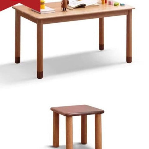 Oak and Beech Solid Wood Handmade Childrens Study Table Natural Wood Grain Eco Friendly Kids Desk for Learning & Play