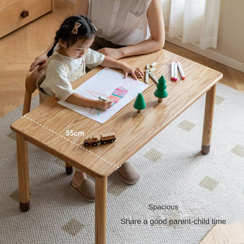 Oak and Beech Solid Wood Handmade Childrens Study Table Natural Wood Grain Eco Friendly Kids Desk for Learning & Play