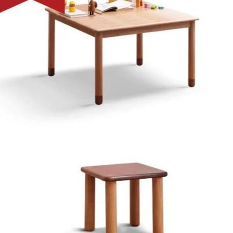 Oak and Beech Solid Wood Handmade Childrens Study Table Natural Wood Grain Eco Friendly Kids Desk for Learning & Play
