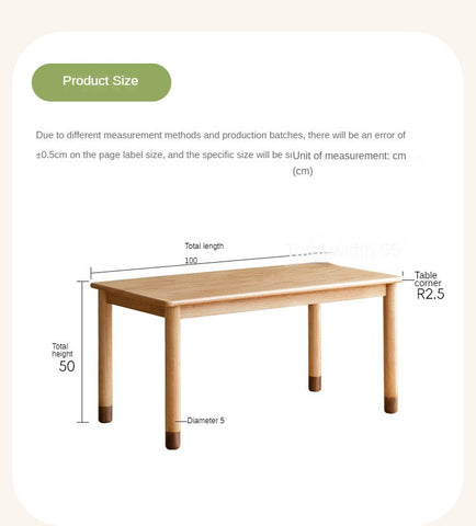 Oak and Beech Solid Wood Handmade Childrens Study Table Natural Wood Grain Eco Friendly Kids Desk for Learning & Play