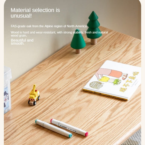 Oak and Beech Solid Wood Handmade Childrens Study Table Natural Wood Grain Eco Friendly Kids Desk for Learning & Play