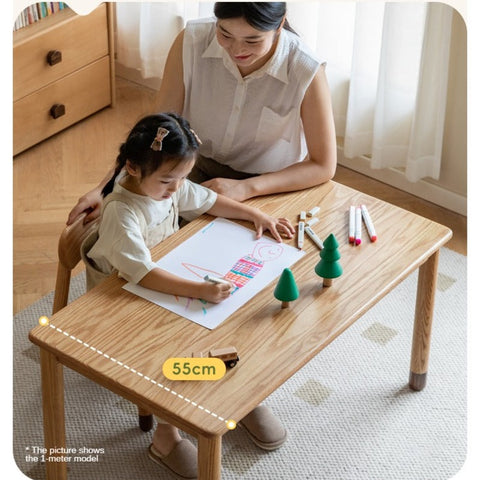 Oak and Beech Solid Wood Handmade Childrens Study Table Natural Wood Grain Eco Friendly Kids Desk for Learning & Play