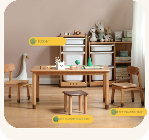 Oak and Beech Solid Wood Handmade Childrens Study Table Natural Wood Grain Eco Friendly Kids Desk for Learning & Play