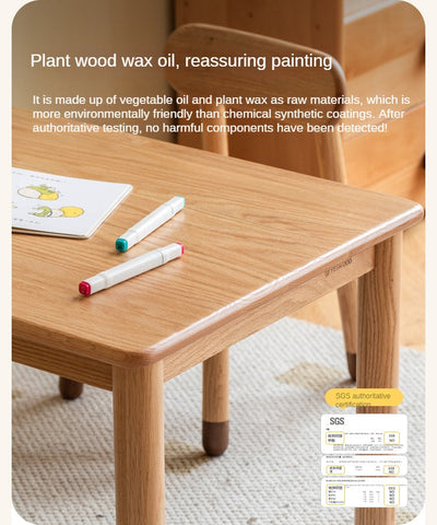Oak and Beech Solid Wood Handmade Childrens Study Table Natural Wood Grain Eco Friendly Kids Desk for Learning & Play
