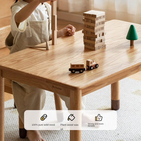 Oak and Beech Solid Wood Handmade Childrens Study Table Natural Wood Grain Eco Friendly Kids Desk for Learning & Play