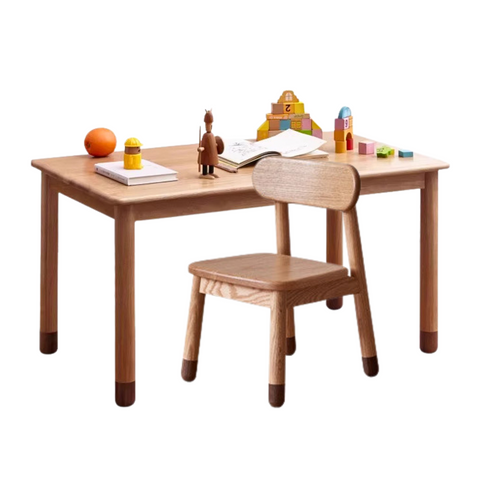 Oak and Beech Solid Wood Handmade Childrens Study Table Natural Wood Grain Eco Friendly Kids Desk for Learning & Play