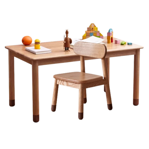 Oak and Beech Solid Wood Handmade Childrens Study Table Natural Wood Grain Eco Friendly Kids Desk for Learning & Play