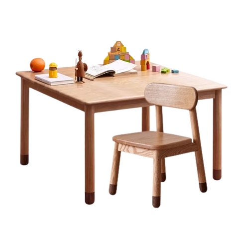 Oak and Beech Solid Wood Handmade Childrens Study Table Natural Wood Grain Eco Friendly Kids Desk for Learning & Play