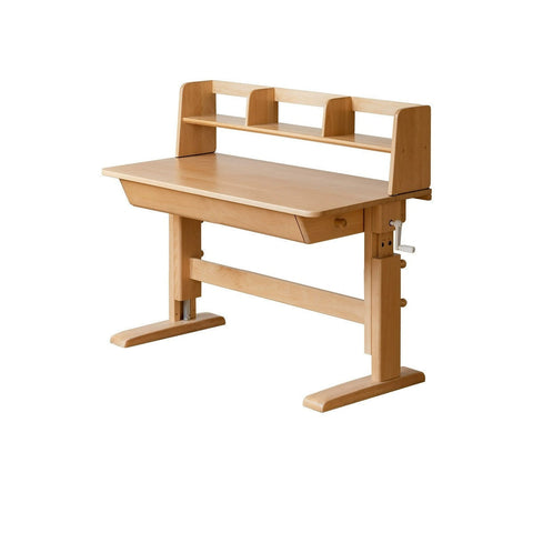 Beech Solid Wood Adjustable Kids Study Table Natural Finish with Chair Shelf & Drawer Storage