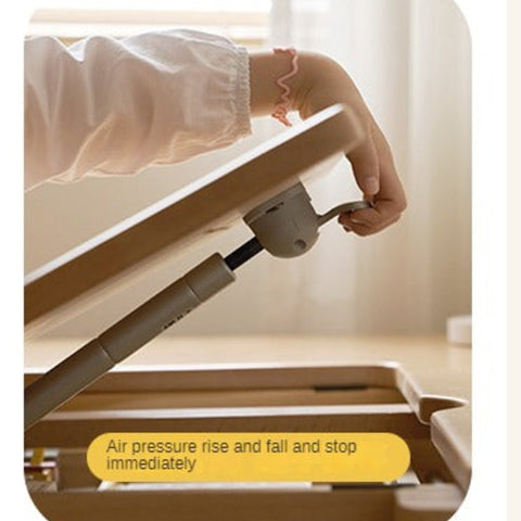 Beech Solid Wood Adjustable Kids Study Table Natural Finish with Chair Shelf & Drawer Storage