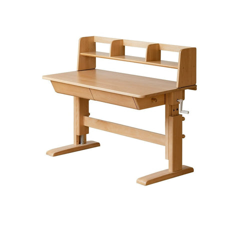 Beech Solid Wood Adjustable Kids Study Table Natural Finish with Chair Shelf & Drawer Storage