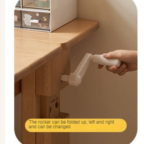 Beech Solid Wood Adjustable Kids Study Table Natural Finish with Chair Shelf & Drawer Storage