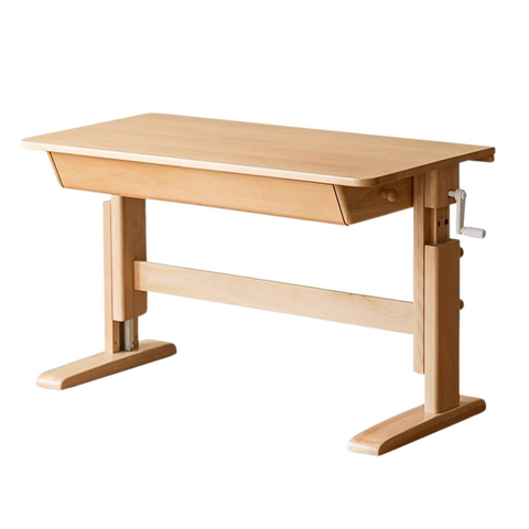Beech Solid Wood Adjustable Kids Study Table Natural Finish with Chair Shelf & Drawer Storage
