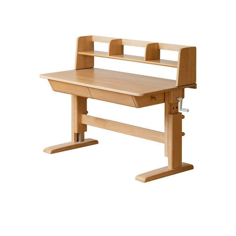 Beech Solid Wood Adjustable Kids Study Table Natural Finish with Chair Shelf & Drawer Storage