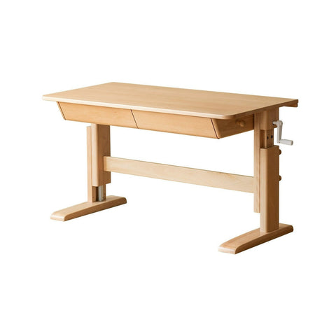 Beech Solid Wood Adjustable Kids Study Table Natural Finish with Chair Shelf & Drawer Storage