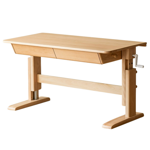 Beech Solid Wood Adjustable Kids Study Table Natural Finish with Chair Shelf & Drawer Storage