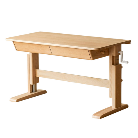 Beech Solid Wood Adjustable Kids Study Table Natural Finish with Chair Shelf & Drawer Storage