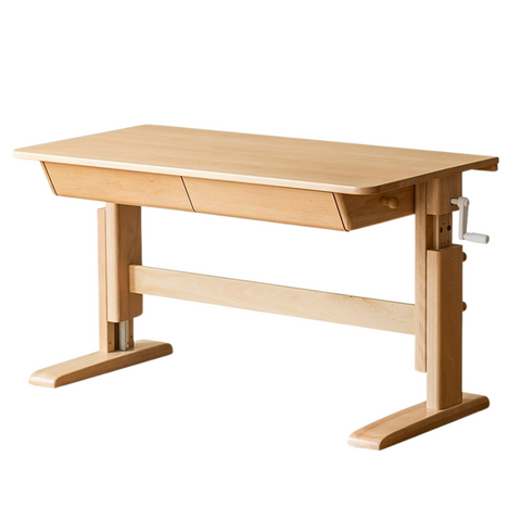 Beech Solid Wood Adjustable Kids Study Table Natural Finish with Chair Shelf & Drawer Storage
