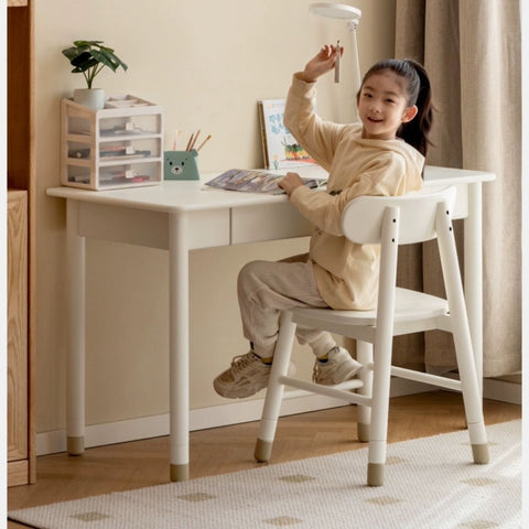 Oak & Birch Solid Wood Adjustable Kids Chair White Ergonomic Desk Seat for Learning & Play