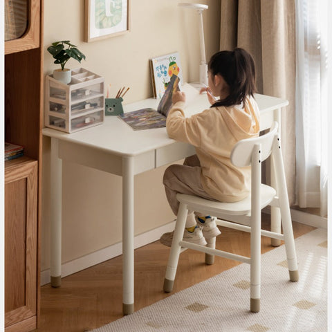 Oak & Birch Solid Wood Adjustable Kids Chair White Ergonomic Desk Seat for Learning & Play