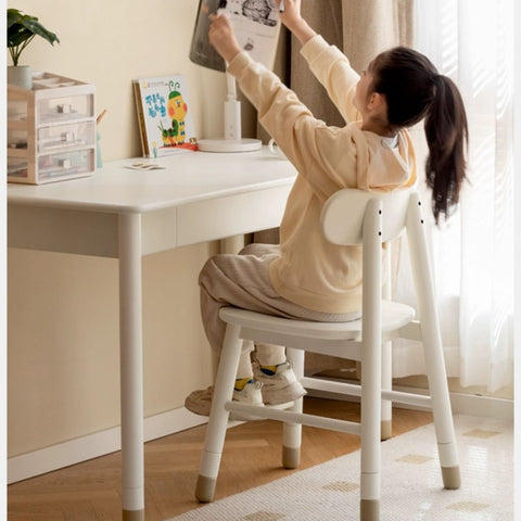 Oak & Birch Solid Wood Adjustable Kids Chair White Ergonomic Desk Seat for Learning & Play